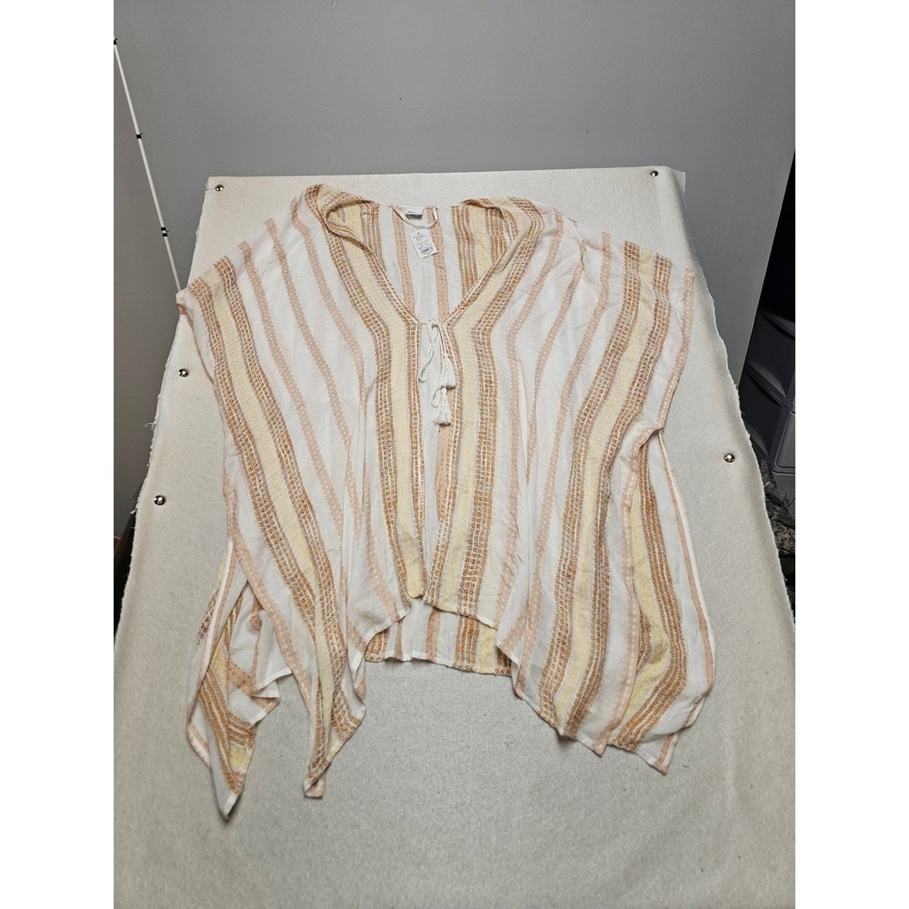 Sonoma Goods For Life Ivory Orange Striped Slub Tie Ruana Wrap One Size boho